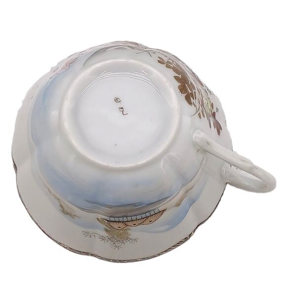 Vintage Japanese Kutani Style Hand Painted Cup And Saucer Eggshell Porcelain - Picture 9 of 16